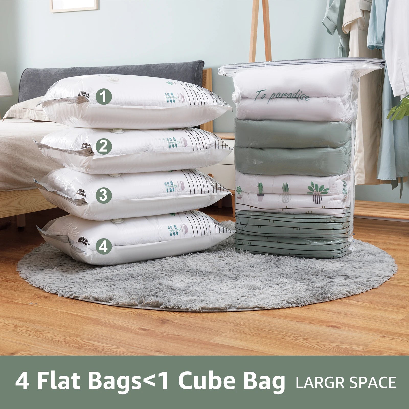 Sac Sous Vide de Compression Cubique pour Stockage de Vêtements ou Couettes