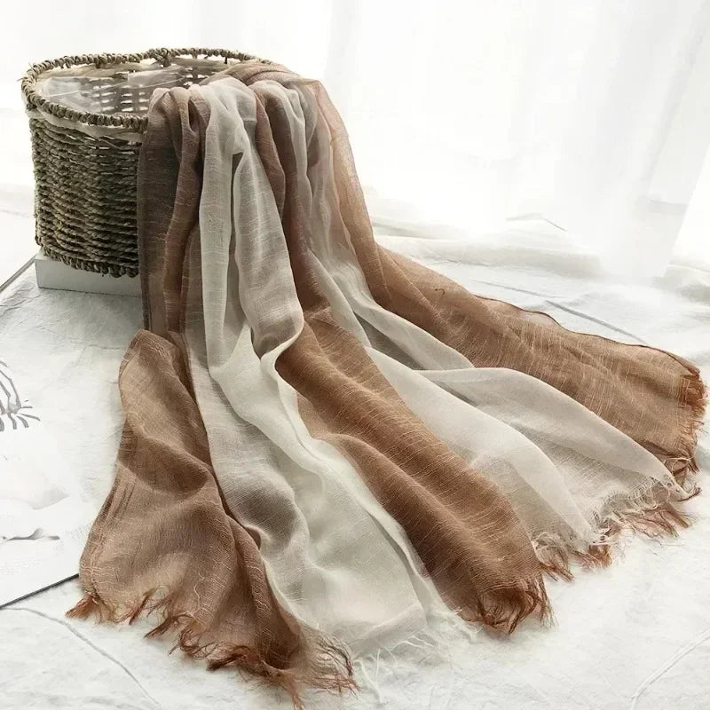 Foulard Femme en Coton & Lin – Dégradé de Couleurs, Léger & Élégant – Idéal Mi-Saison
