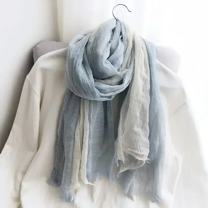 Foulard Femme en Coton & Lin – Dégradé de Couleurs, Léger & Élégant – Idéal Mi-Saison