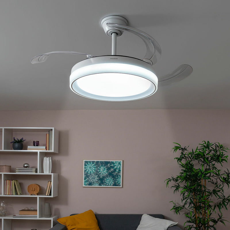 Ventilateur de Plafond avec Lumière LED et 4 Pales Rétractables Blalefan InnovaGoods Blanc 72 W