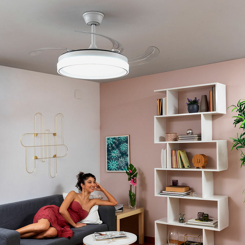 Ventilateur de Plafond avec Lumière LED et 4 Pales Rétractables Blalefan InnovaGoods Blanc 72 W