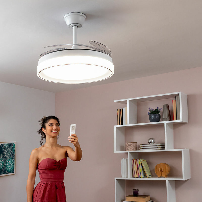 Ventilateur de Plafond avec Lumière LED et 4 Pales Rétractables Blalefan InnovaGoods Blanc 72 W