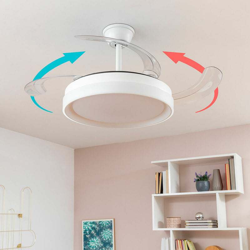 Ventilateur de Plafond avec Lumière LED et 4 Pales Rétractables Blalefan InnovaGoods Blanc 72 W