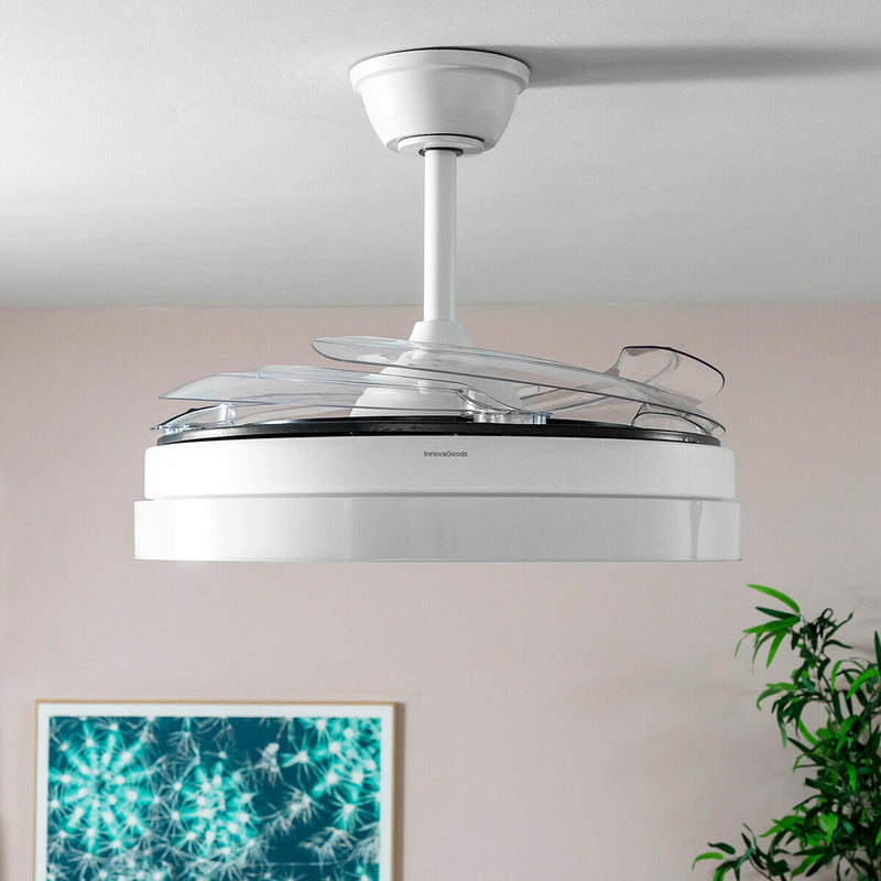 Ventilateur de Plafond avec Lumière LED et 4 Pales Rétractables Blalefan InnovaGoods Blanc 72 W