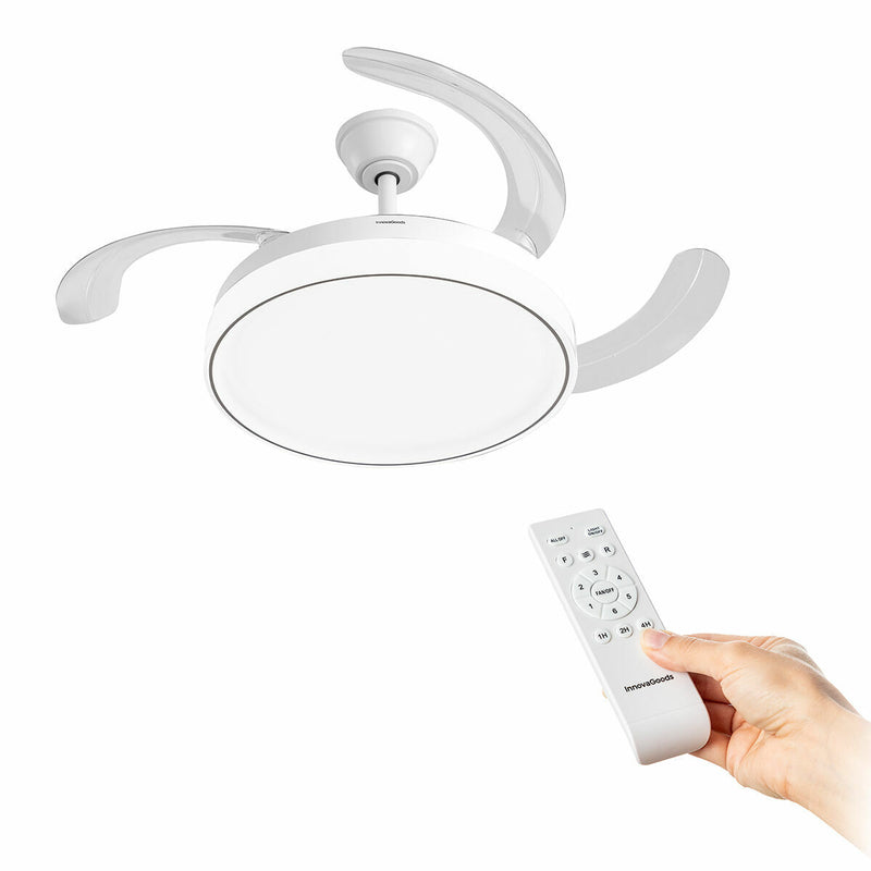 Ventilateur de Plafond avec Lumière LED et 4 Pales Rétractables Blalefan InnovaGoods Blanc 72 W