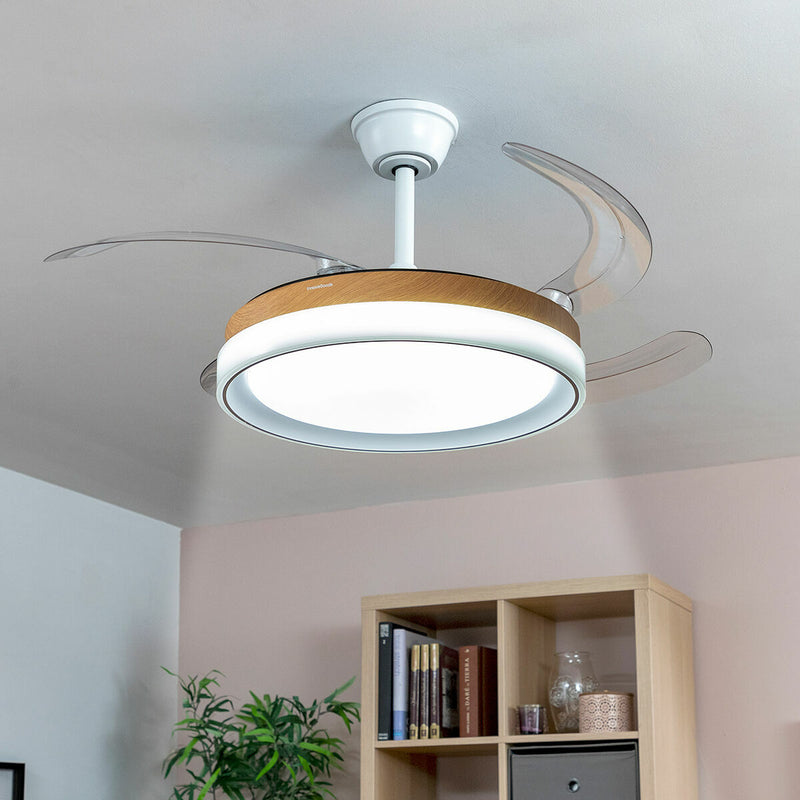 Ventilateur de Plafond avec Lumière LED et 4 Pales Rétractables Blalefan InnovaGoods Bois 72 W