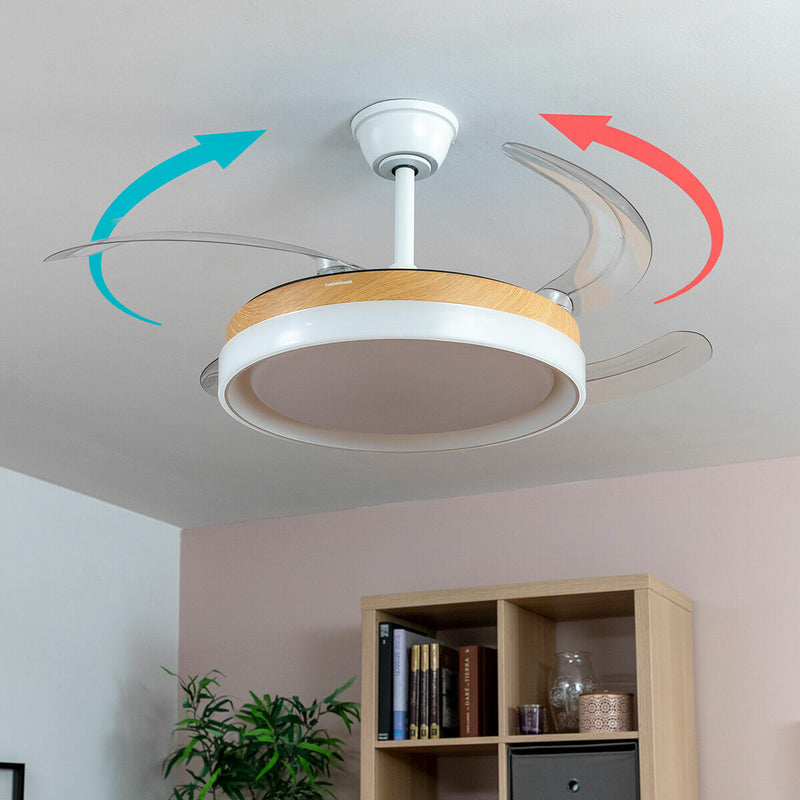 Ventilateur de Plafond avec Lumière LED et 4 Pales Rétractables Blalefan InnovaGoods Bois 72 W