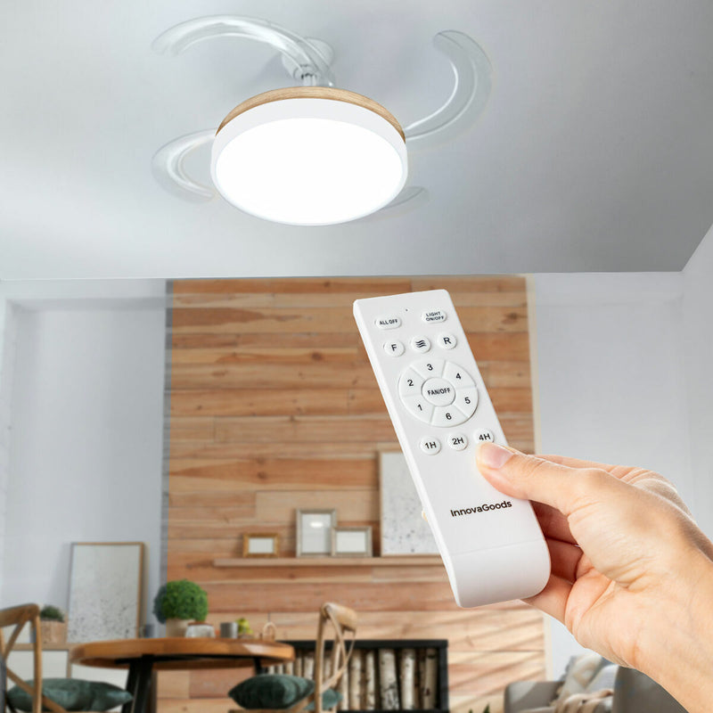 Ventilateur de Plafond avec Lumière LED et 4 Pales Rétractables Blalefan InnovaGoods Bois 72 W