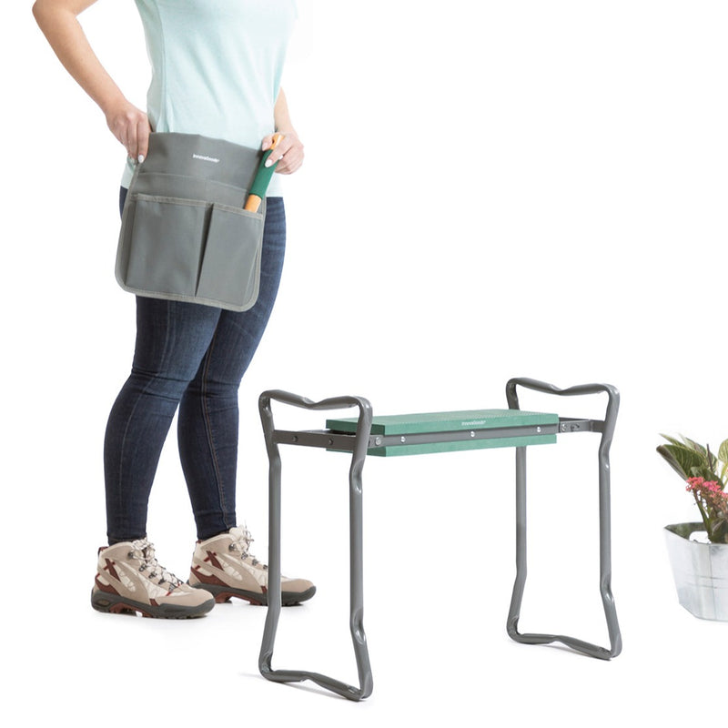 Banc de Jardin Pliable avec Sac à Outils 3 en 1