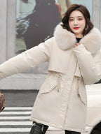 Parka à Capuche avec Col en Fourrure pour Femme