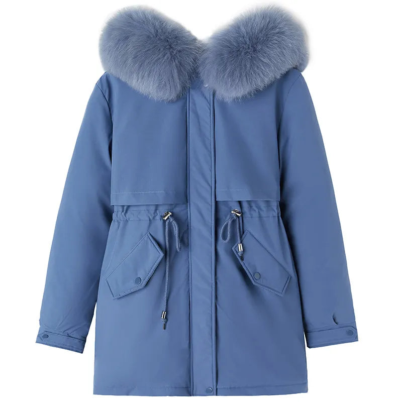 Parka à Capuche avec Col en Fourrure pour Femme